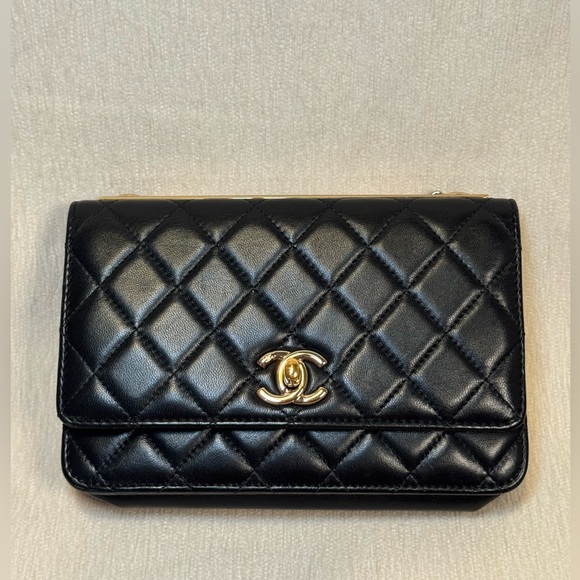 chanel trendy cc lambskin wallet on chain woc black - Picture 1 of 9
